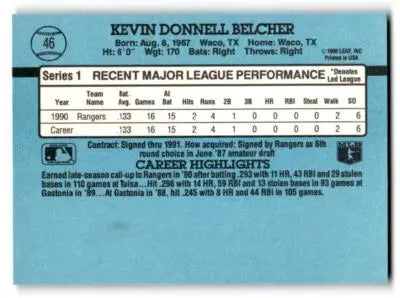 1991 Donruss #46a Kevin Belcher - Baseball Card Single