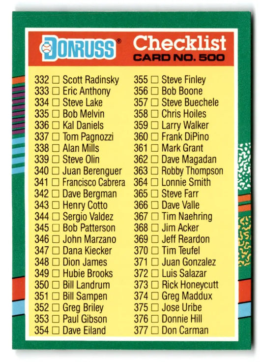 1991 Donruss #500a [Name Unavailable] - Baseball Card Single