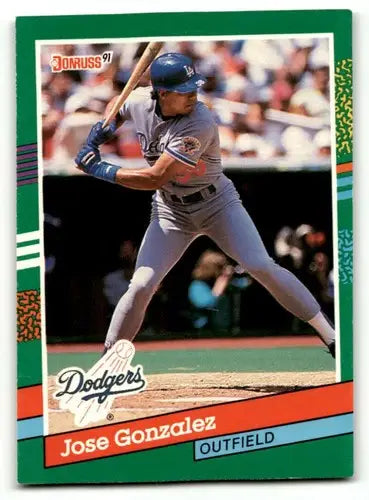 Original gloss Jose Gonzalez Los Angeles Dodgers baseball card from 1991 Donruss series
