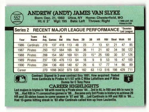 1991 Donruss #552 Andy Van Slyke Pittsburgh Pirates Baseball Cards N ID:61450 - Baseball Card Single