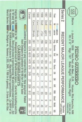1991 Donruss #558 Pedro Guerrero NM-MT Cardinals - Baseball Card Single