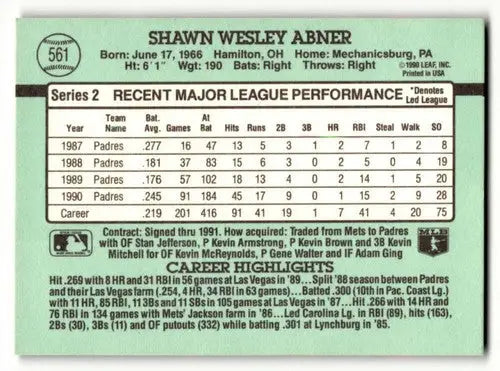 1991 Donruss #561 Shawn Abner San Diego Padres Baseball Cards EX/NM ID:55317 - Baseball Card Single