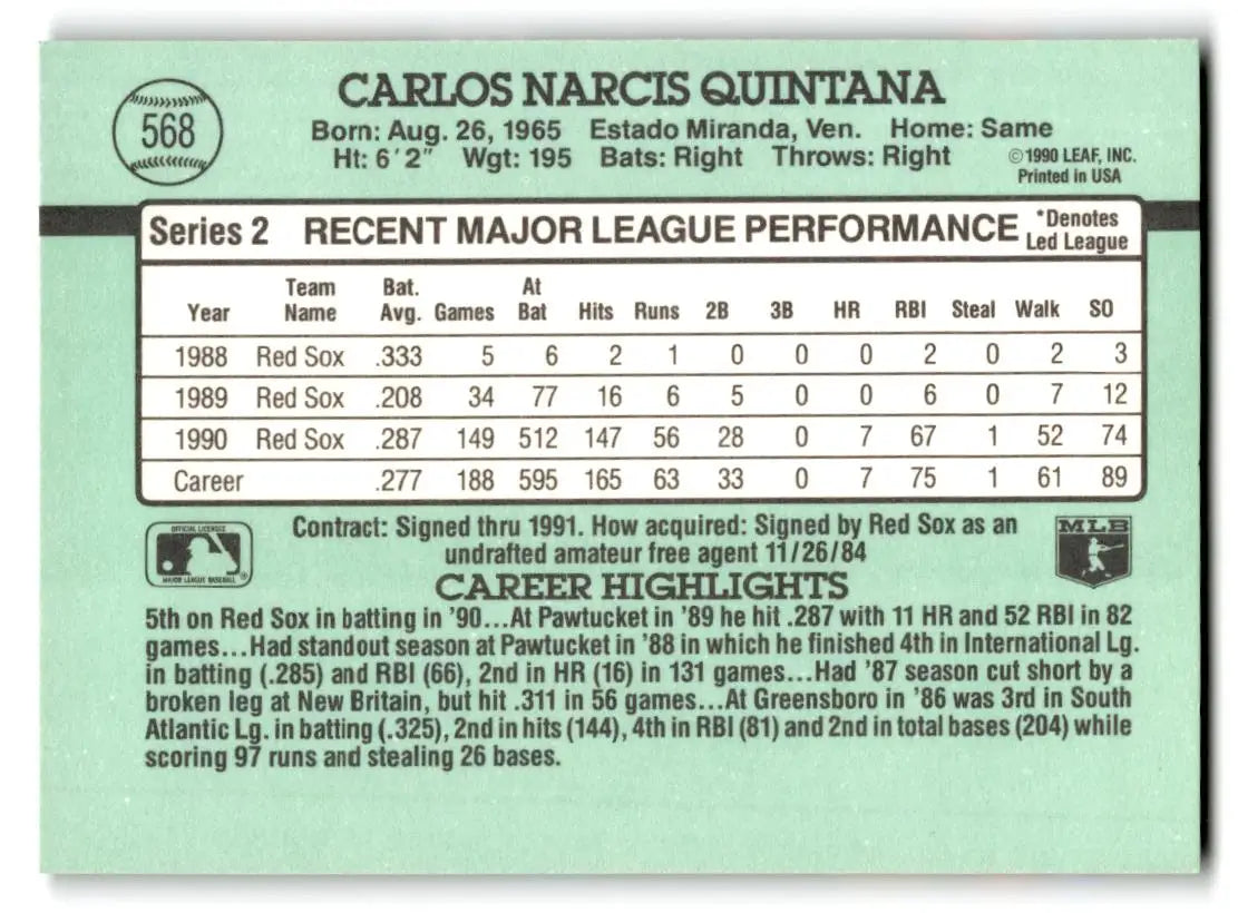 1991 Donruss #568b Carlos Quintana - Baseball Card Single