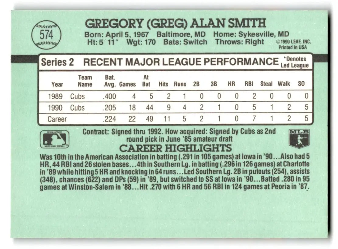 1991 Donruss #574b Greg Smith - Baseball Card Single