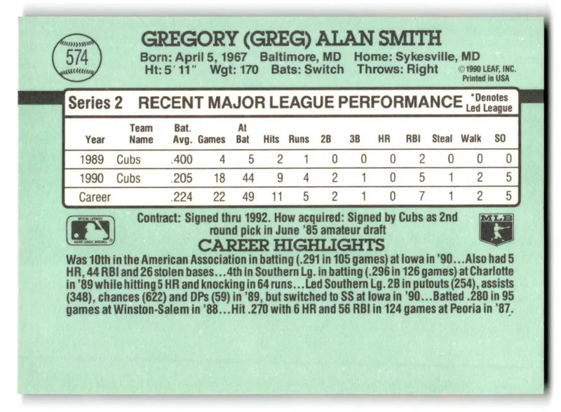 1991 Donruss #574b Greg Smith - Baseball Card Single