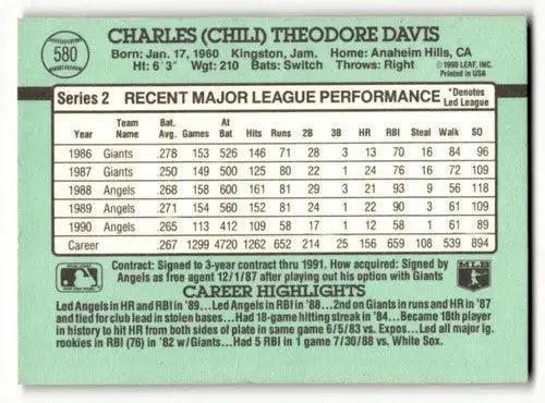 1991 Donruss #580 Chili Davis California Angels Baseball Cards EX/NM ID:57657 - Baseball Card Single