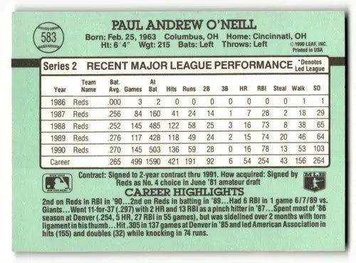1991 Donruss #583 Paul O’Neill Cincinnati Reds Baseball Cards EX/NM ID:64464 - Baseball Card Single