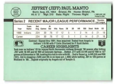 1991 Donruss #602b Jeff Manto - Baseball Card Single