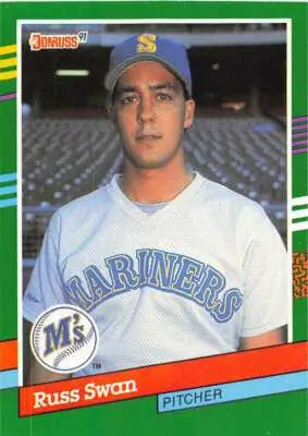 Original gloss 1991 Donruss Russ Swan baseball card displayed for Mariners collection