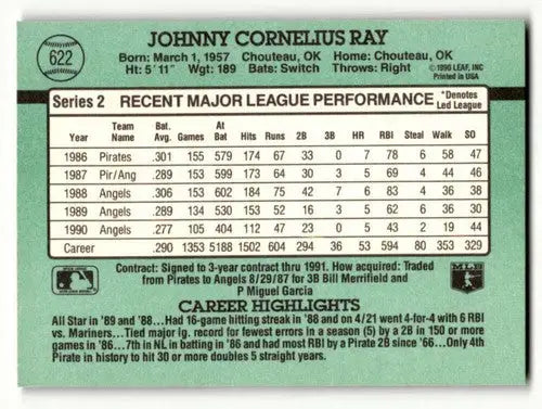 1991 Donruss #622 Johnny Ray California Angels Baseball Cards EX/NM ID:57656 - Baseball Card Single