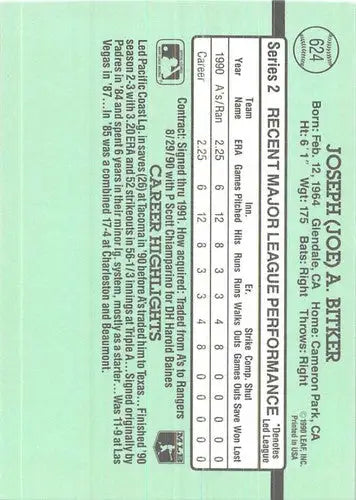 1991 Donruss #624 Joe Bitker NM-MT RC Rookie Rangers - Baseball Card Single