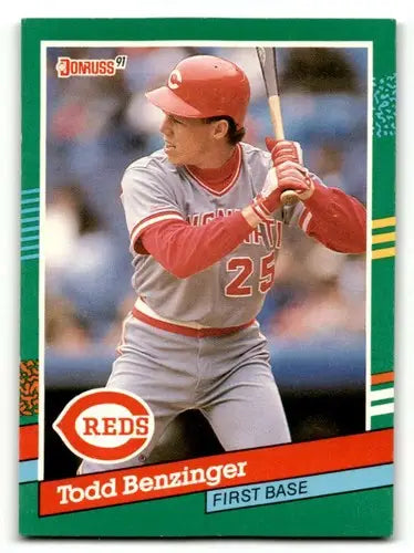 Original gloss Todd Benzinger Cincinnati Reds baseball card from 1991 Donruss series