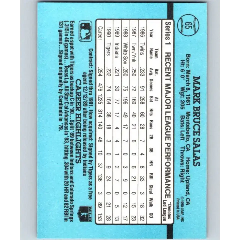 1991 Donruss #65 Mark Salas NM-MT Detroit Tigers Baseball Card - Baseball Card Single