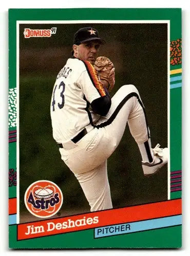 Original gloss Jim Deshaies Houston baseball card from 1991 Donruss #652 featuring Deshaies Houston Astros