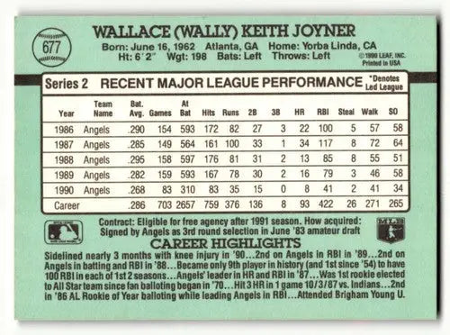 1991 Donruss #677 Wally Joyner California Angels Baseball Cards EX/N ID:57660 - Baseball Card Single