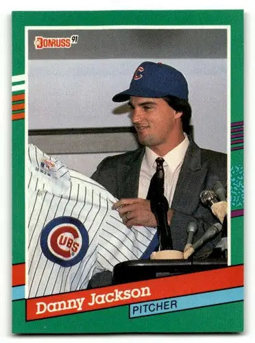 Original gloss 1991 Donruss Danny Jackson Chicago Cubs baseball card displayed
