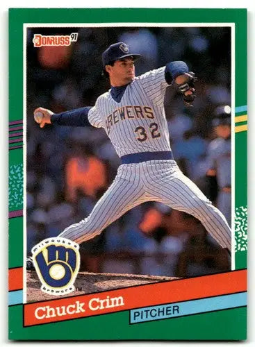 Original gloss Chuck Crim baseball card from 1991 Donruss #684 Brewers ID 39039