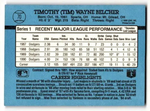 1991 Donruss #70 Tim Belcher Los Angeles Dodgers Baseball Cards EX/N ID:55277 - Baseball Card Single