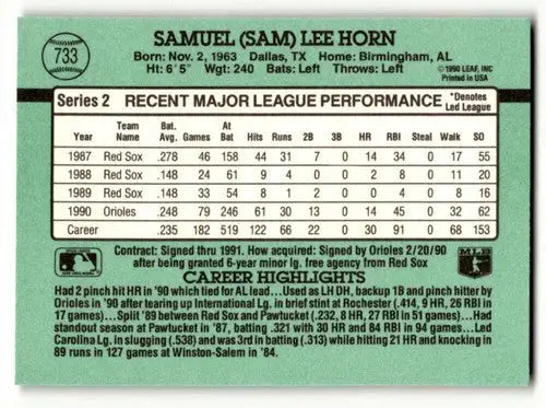 Original gloss baseball trading card of Sam Horn Baltimore Orioles Horn Baltimore Orioles ID 61428