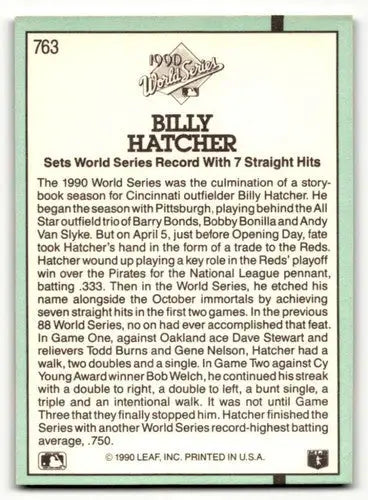 1991 Donruss #763 Billy Hatcher Cincinnati Reds Baseball Cards EX/NM ID:55344 - Baseball Card Single