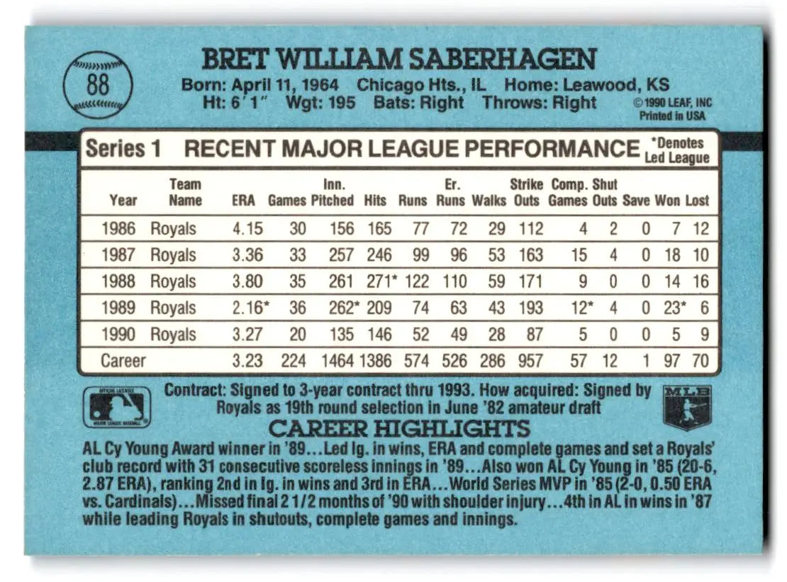 1991 Donruss #88a Bret Saberhagen - Baseball Card Single