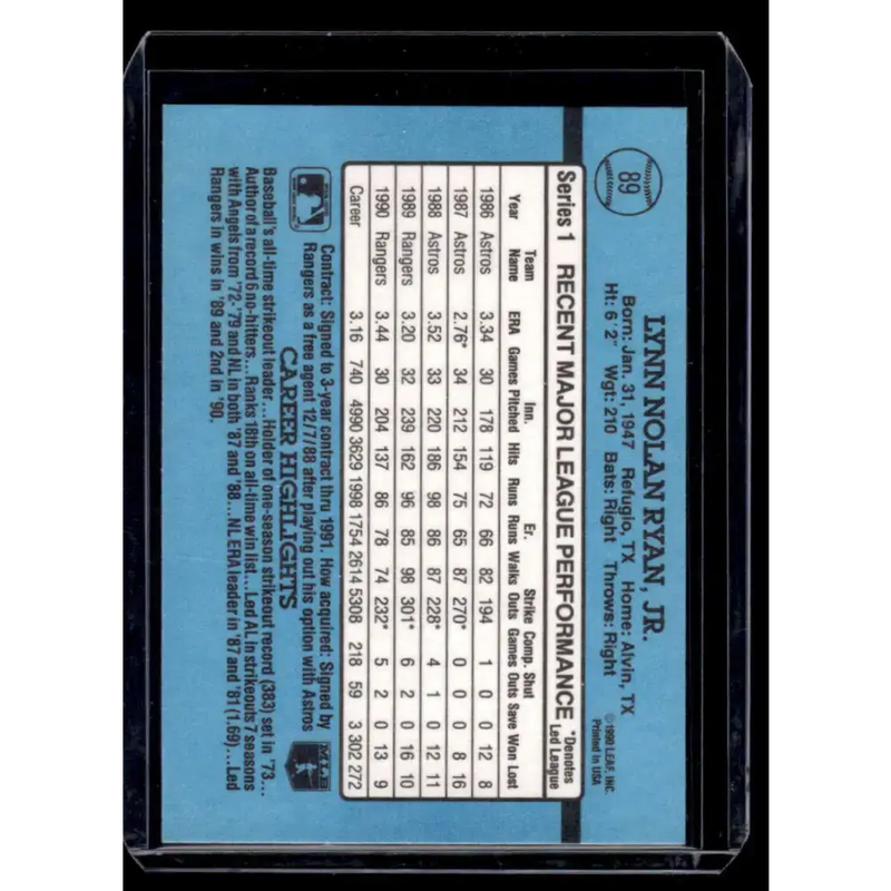 1991 Donruss #89 Nolan Ryan Texas Rangers NM-MT Baseball Card - Baseball Card Single