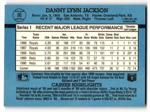 1991 Donruss #96 Danny Jackson Cincinnati Reds Baseball Cards EX/NM ID:59117 - Baseball Card Single