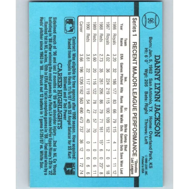 1991 Donruss #96 Danny Jackson NM-MT Cincinnati Reds Baseball Card - Baseball Card Single