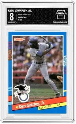 Graded 1991 Donruss Ken Griffey Jr Arena Club baseball card displayed in 1991 Donruss Ken Griffey collection