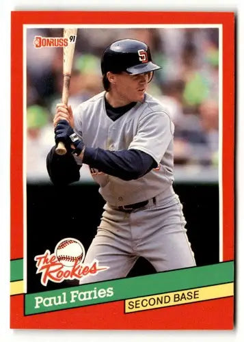 Original gloss Paul Faries baseball card from 1991 Donruss The Rookies series