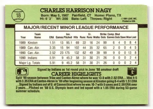 1991 Donruss The Rookies #18 Charles Nagy Cleveland Indians Baseball ID:52405 - Baseball Card Single