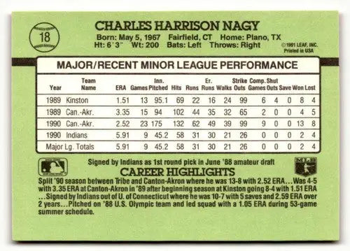 1991 Donruss The Rookies #18 Charles Nagy NrMt-Mt ID:50917 - Baseball Card Single