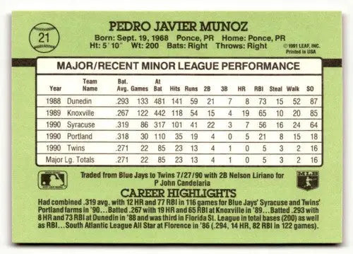 1991 Donruss The Rookies #21 Pedro Munoz NrMt-Mt ID:50920 - Baseball Card Single