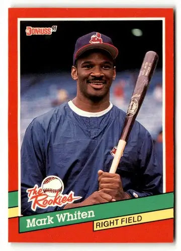 Original gloss Mark Whiten baseball card from 1991 Donruss The Rookies #32, NrMt-Mt