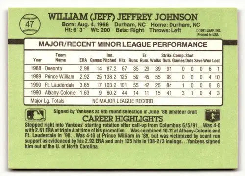 1991 Donruss The Rookies #47 Jeff Johnson NrMt-Mt ID:50944 - Baseball Card Single