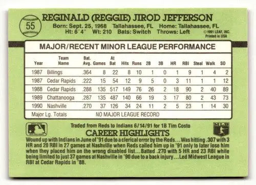 1991 Donruss The Rookies #55 Reggie Jefferson NrMt-Mt ID:50952 - Baseball Card Single