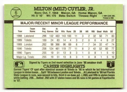 Original gloss Milton Cuyler Jr baseball card from 1991 Donruss The Rookies