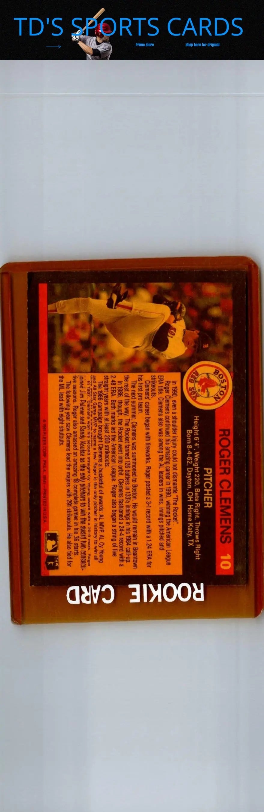 Roger Clemens rookie card from 1991 Fleer All-Star Team collection
