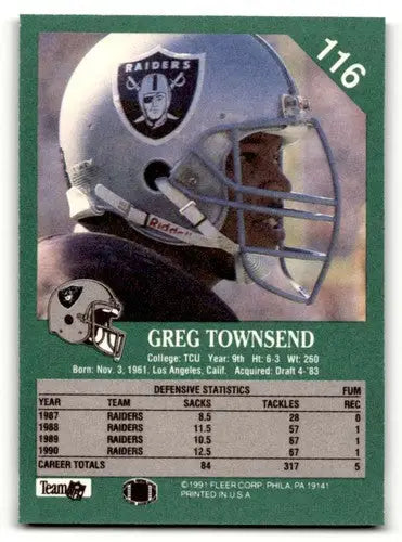 1991 Fleer #116 Greg Townsend Los Angeles Raiders Football Cards NM ID:60512 - Football Card Single