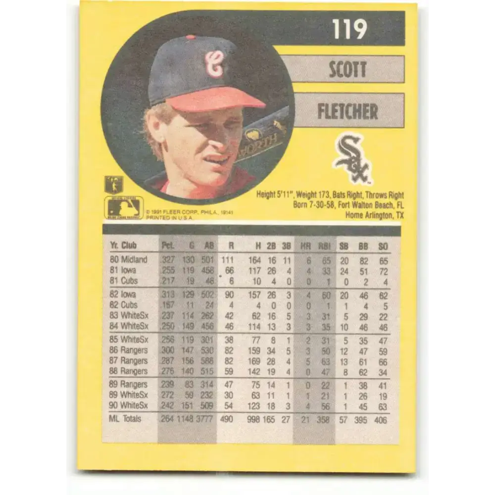 1991 Fleer #119 Scott Fletcher NM-MT Chicago White Sox Baseball Card - Baseball Card Single