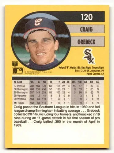Craig Grebeck Chicago White Sox baseball card from 1991 Fleer #120 featuring Craig Grebeck