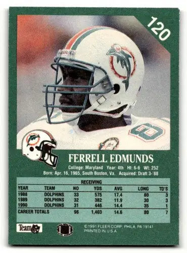 1991 Fleer #120 Ferrell Edmunds Miami Dolphins Football Cards NM Nea ID:60494 - Football Card Single