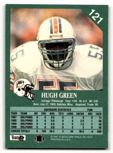 1991 Fleer #121 Hugh Green Miami Dolphins Football Cards NM Near Min ID:60506 - Football Card Single