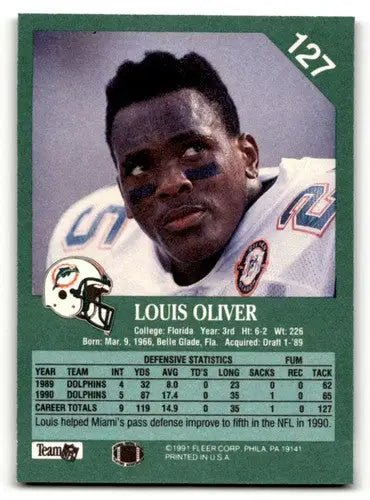 1991 Fleer #127 Louis Oliver Miami Dolphins Football Cards NM Near M ID:60534 - Football Card Single