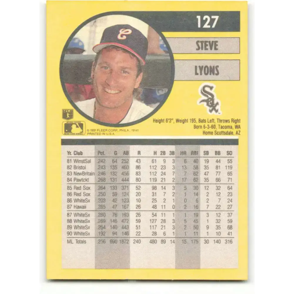 1991 Fleer #127 Steve Lyons NM-MT Chicago White Sox Baseball Card - Baseball Card Single