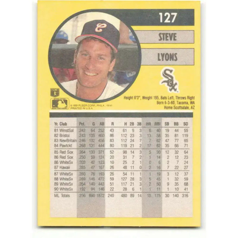 1991 Fleer #127 Steve Lyons NM-MT Chicago White Sox Baseball Card - Baseball Card Single