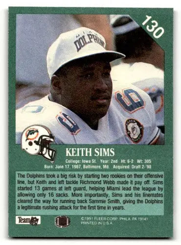 1991 Fleer #130 Keith Sims Miami Dolphins Football Cards NM Near Min ID:60517 - Football Card Single
