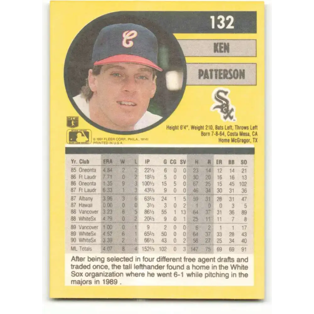 1991 Fleer #132 Ken Patterson NM-MT Chicago White Sox Baseball Card - Baseball Card Single