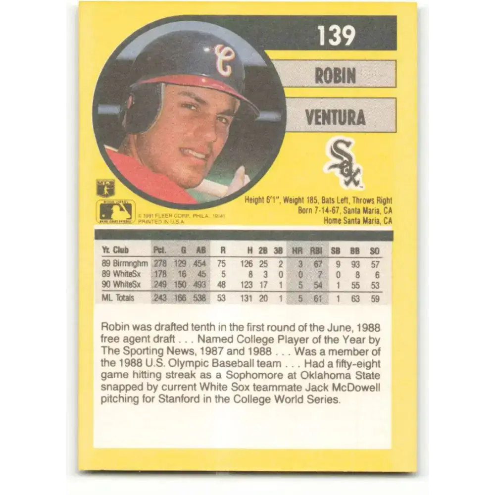 1991 Fleer #139 Robin Ventura NM-MT Chicago White Sox Baseball Card - Baseball Card Single