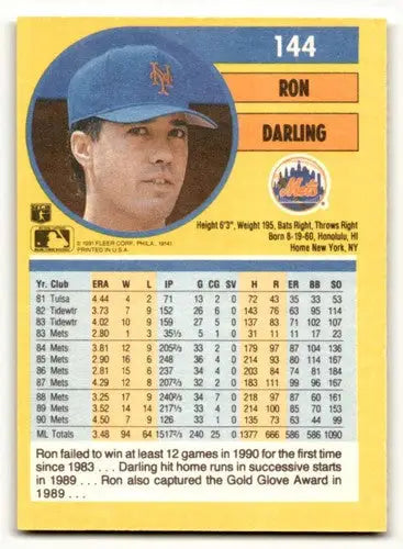 Ron Darling baseball card from 1991 Fleer Wax/Cello Pack in ID:58136 with original gloss